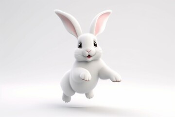 adorable bunny leaps, 3d render on white backdrop. Generative AI
