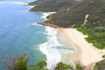 A sweeping view over Zenith Beach and Shoal Bay from the Tomaree Mountain Lookout - Shoal Bay, NSW,...
