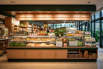 grocery shop with customers inside, business, stores, clothing, food, services, etc.