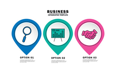 Business process infographic template. Colourful circular elements with numbers 3 options
