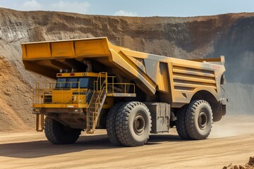 Large yellow mining truck operating. Generative AI