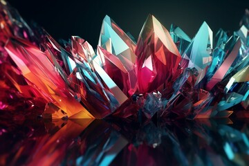Colorful glass shards form a luxurious, refractive banner. Modern 3D depiction. Generative AI - obrazy, fototapety, plakaty