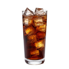 glass of cola with ice isolated on white background, ai generated