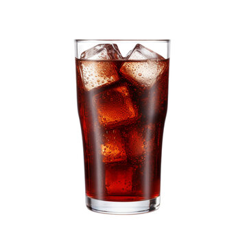 glass of cola with ice and water drops isolated on white background, ai generated