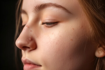 Young woman with skind problems and wart on her nose - obrazy, fototapety, plakaty