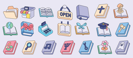 books elements vector illustrations - vector illustrations. book store icons concept isolated. flat drawing