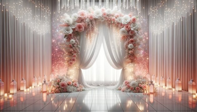 Rose-Tinted Ethereal Wedding Backdrop with Luminous Details