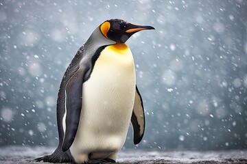 Obraz premium A curious penguin observing its surroundings in a snowy landscape created with Generative AI technology