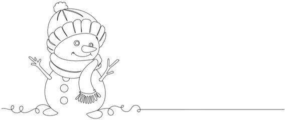 Snow man line art style vector illustration