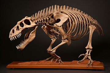 Fototapeta na wymiar Complete dinosaur fossil skeleton. Generative AI