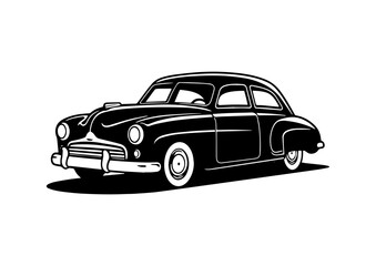 Vector Illustration of a Classic car with lines drawing for logo,icon, black and white	