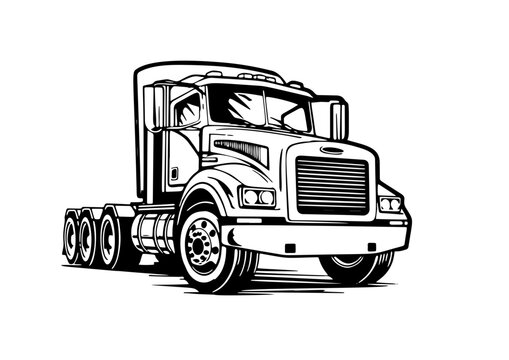 Truck icon. Trunk tractor. Black silhouette. Front view. Vector simple flat graphic illustration. The isolated object on a white background. Isolate.	