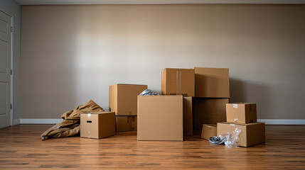 Cardboard Box  in an Empty Room During a Move