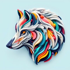 3D Wolf in Vibrant Minimalism