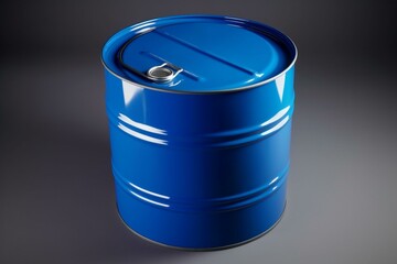 Blue metal oil barrel with isolated lid. Generative AI