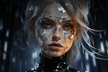 Mix Of Painted And Real Portrait Of A Young Woman - Generative AI