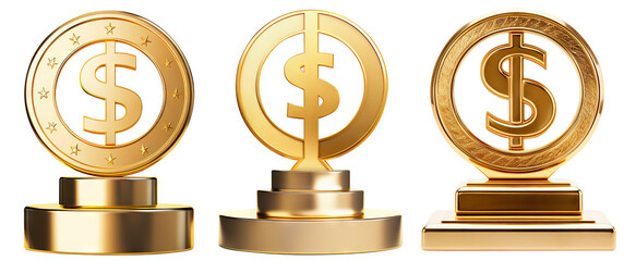 Set of golden dollar statuettes cut out - obrazy, fototapety, plakaty