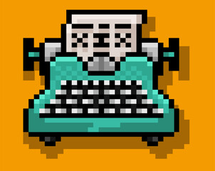 Fototapeta premium 80s pixel art typewriter, old Pixel art 8-bit typewriter.