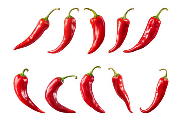 red chili peppers collection isolated on a transparent background - obrazy, fototapety, plakaty