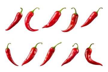 Fotobehang red chili peppers collection isolated on a transparent background © agungai