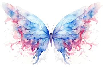 Beautiful magic watercolor blue pink wings.