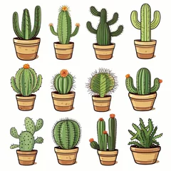 Keuken foto achterwand Cactus in pot The Cactus set on white background. Clipart illustrations.