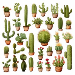 The Cactus set on white background. Clipart illustrations.