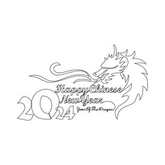 One continuous line drawing of Happy Chinese New Year with the year of dragon concept. Happy Chinese New Year in simple linear style vector illustration. Suitable design for greeting card and poster.