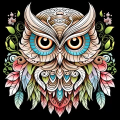 Foto op Plexiglas Multicolored mandala owl coloring page for adults. © Anowar
