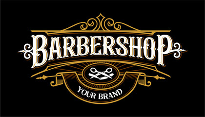barbershop design logo with ribbon