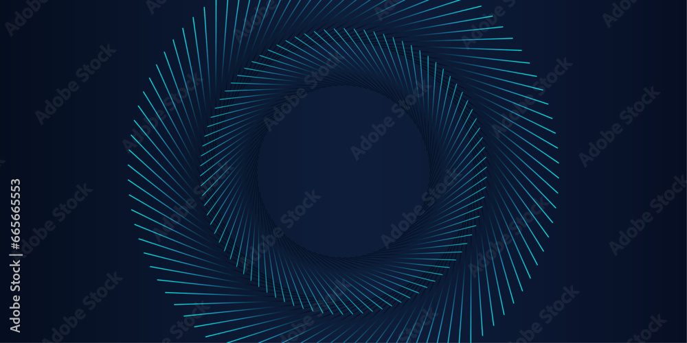Aufkleber abstract dark blue background with glowing circle geometric lines in blue green light rounded lines 