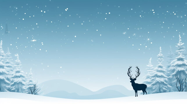 copy space, stockphoto, flat vector illustration, caratoon style, Holiday card with deer. Merry christmas and happy new year concept. Background