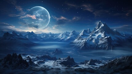 Snow mountain with a starry sky