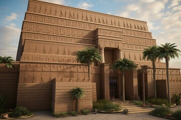 Ancient architecture - Assyrian city: majestic palace (exterior). Generative AI