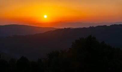 sunrise, mountains, white carpathians, forests, mountains, trees, landscape, view, panorama