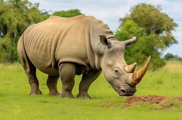 Obraz premium White Rhino grazing.