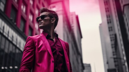 Fototapeta premium Cinematic Shot of a Man in Downtown