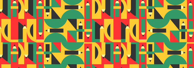 Modern vector abstract seamless geometric pattern with semi circles pensils and circles in retro scandinavian style