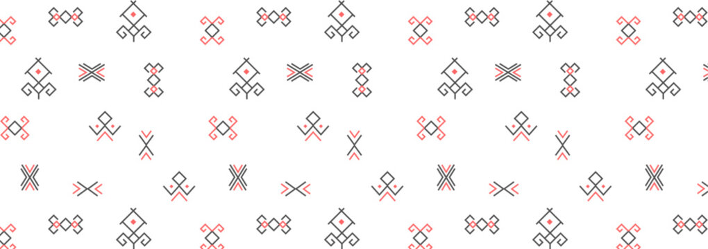 pattern with ethnic symbols. Vector line art symbols for logo design and lettering in tribal style.