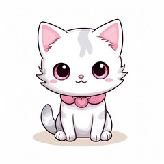 Fototapeta premium Cute Kawaii cat clipart icon white background.