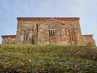 Lateral view of Santa Cristina de Lena, St Christine of Lena, a pre-romanesque church in Lena. Asturias, Spain, Europe