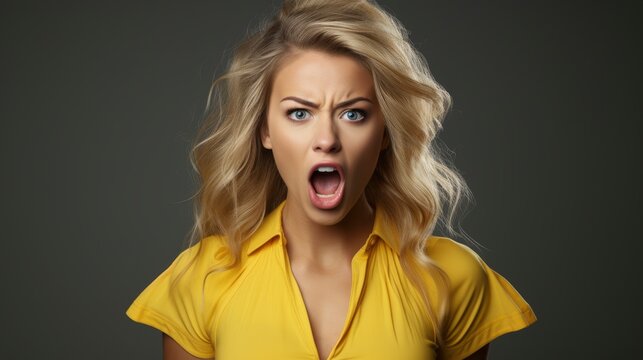 Angry Young Blond Woman With Yellow, Background Image , Beautiful Women, Hd