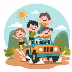 vector hand drawn childrens adventure off road illustration © Aryasakti