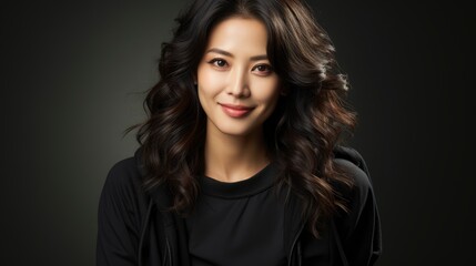Fototapeta premium Attractive Asian Female Black Outfit Smiling , Background Image , Beautiful Women, Hd