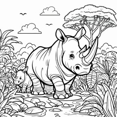 vector Rhinoceros coloring book illustration