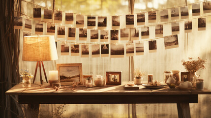 Nostalgic memories, an old photo album hanging by the window, casting shadows of cherished moments - obrazy, fototapety, plakaty