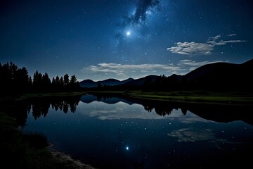 Milky Way Reflected on Lake.