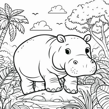 vector cute hippopotamus coloring book illustration