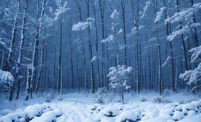 Naklejka premium Watercolor Paintings, a snowy landscape of winter forests