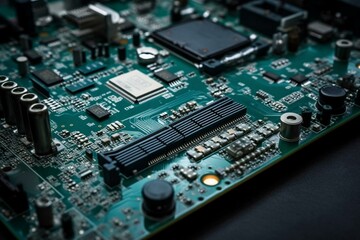 Computer board with microcircuits for computer repair and maintenance services. Generative AI